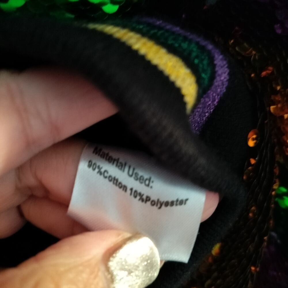 5728)Nola Mardi Grass Small Stripe Purple Gold Green Sequin Zip Bomber Jacket - Picture 9 of 10